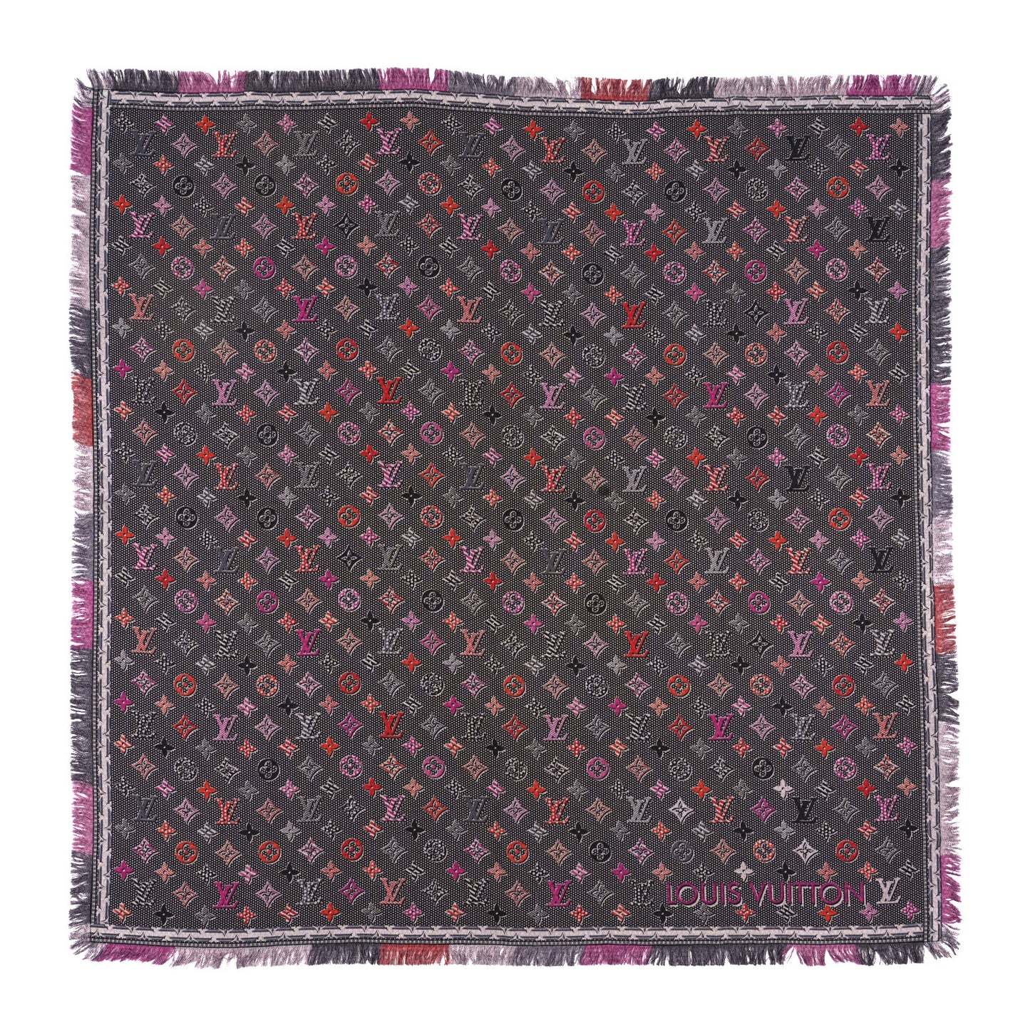 Wool Silk Monogram Shawl Multicolor