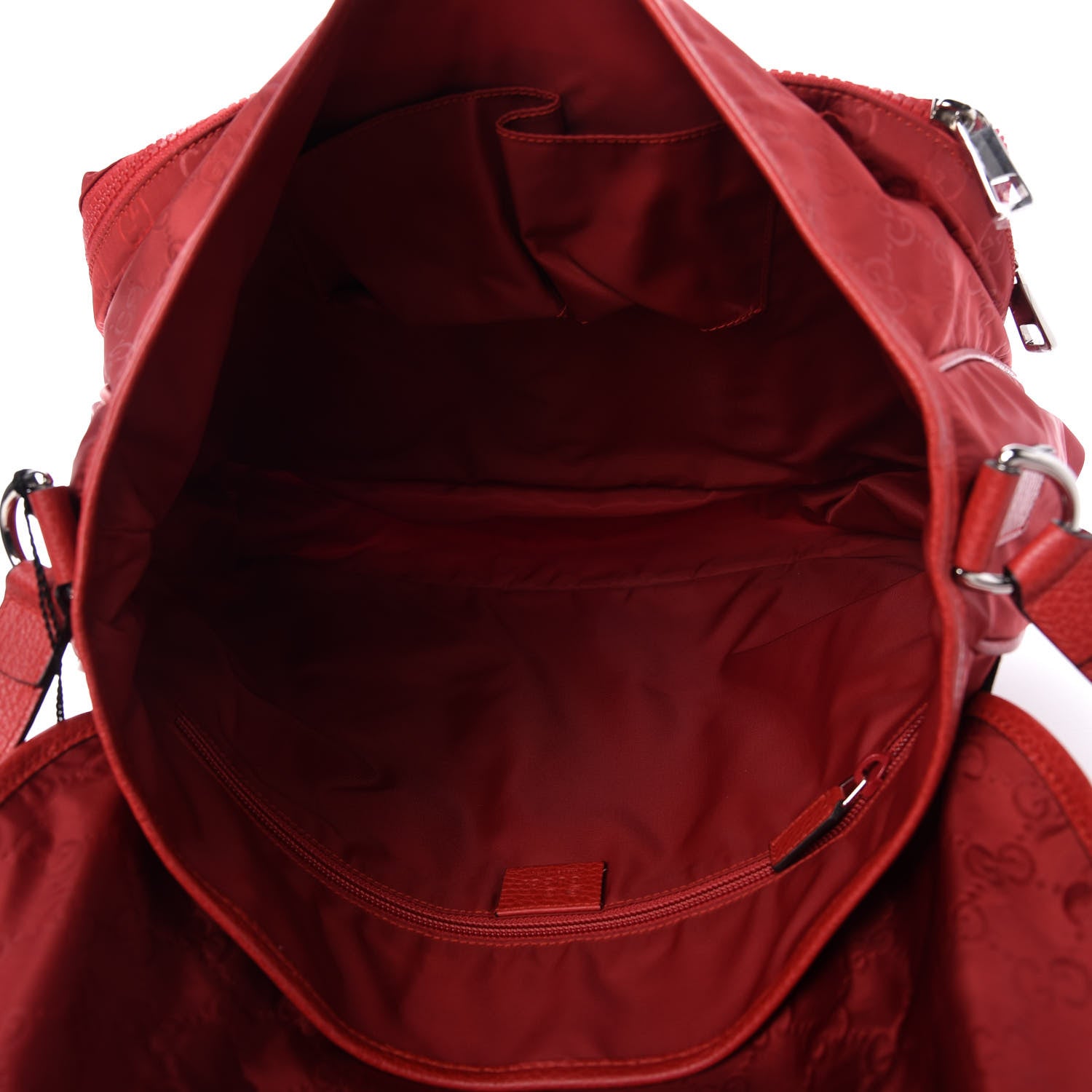 Gucci Nylon Monogram Double Buckle Flap Messenger Bag Vibrant Red 5 of 10