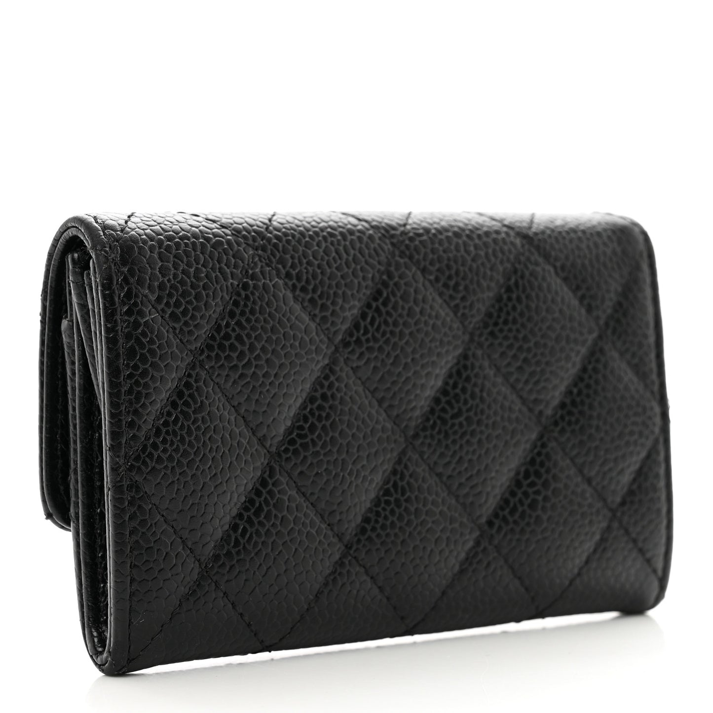 Caviar Quilted Flap Card Holder Black
