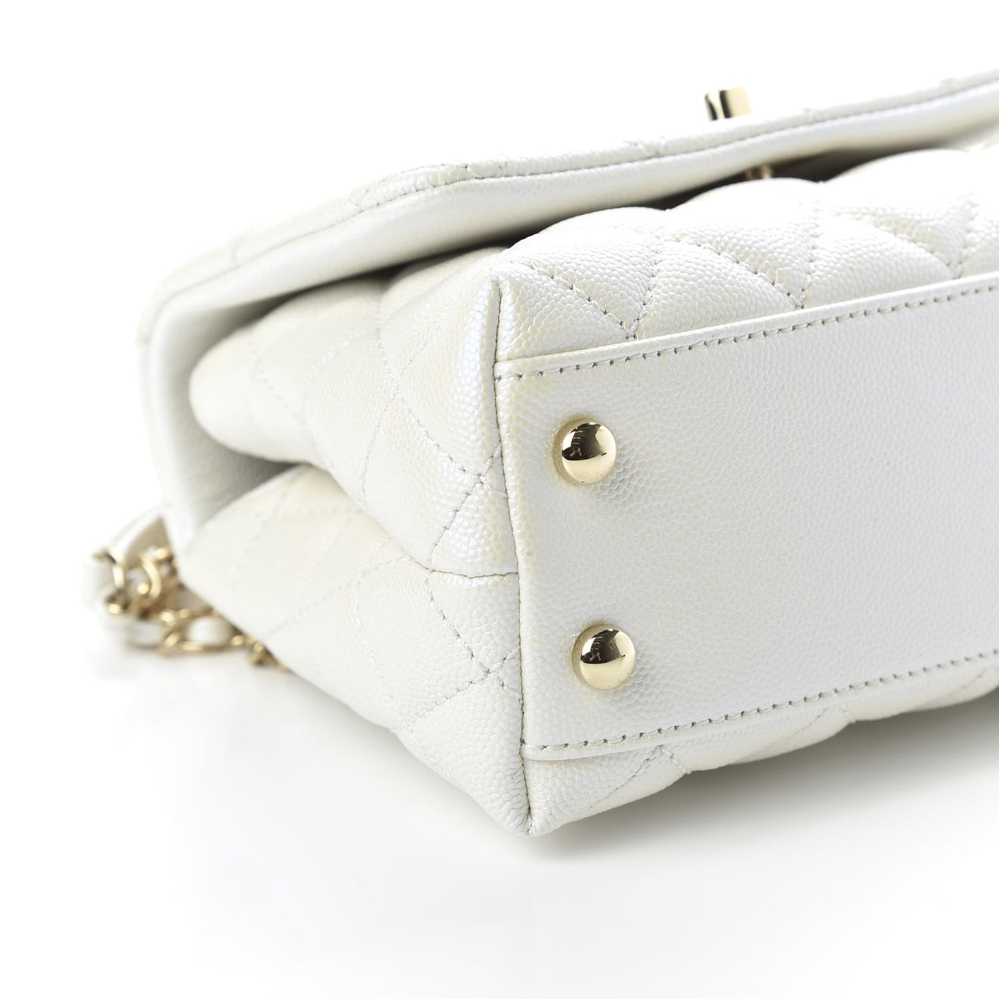 Iridescent Caviar Quilted Extra Mini Coco Handle Flap Ivory