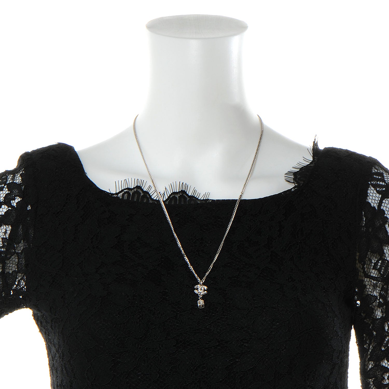 Chanel Crystal Studded Cube CC Necklace Silver 2 of 5
