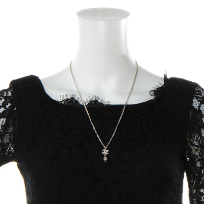 Chanel Crystal Studded Cube CC Necklace Silver 2 of 5