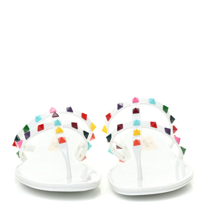 Valentino Garavani PVC Jelly Rockstud Caged Thong Sandals 39 White Multicolor 2 of 8