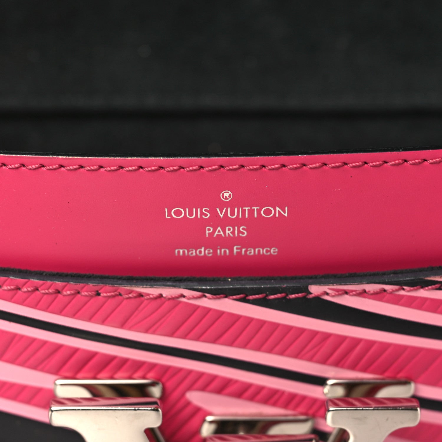 Louis Vuitton Calfskin Embossed Chain Louise MM Fuchsia Black 7 of 9