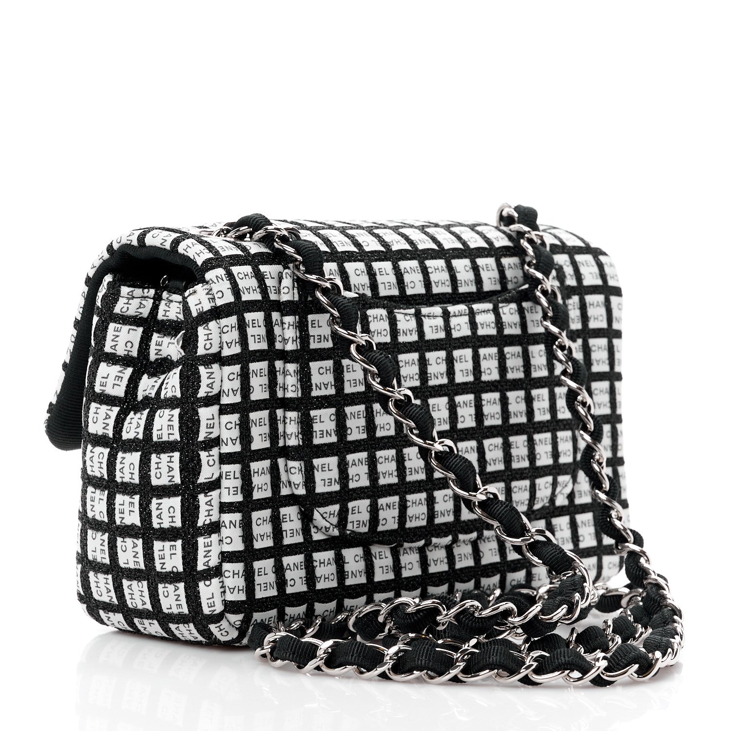 Chanel Ribbon Tweed Mini Rectangular Flap Black Ivory 3 of 12