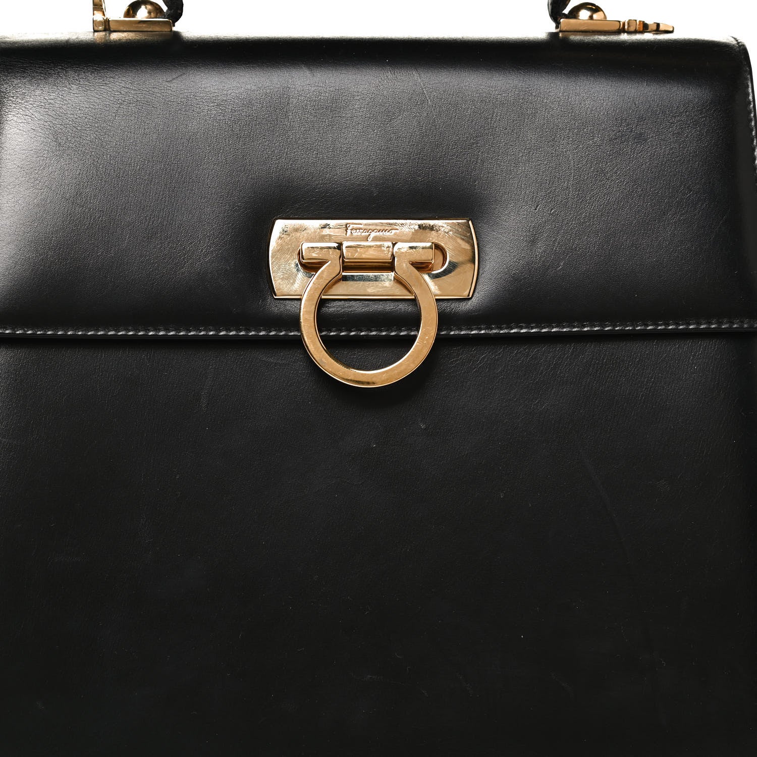 Salvatore Ferragamo Calfskin Gancini 2-Way Top Handle Bag Black 7 of 11