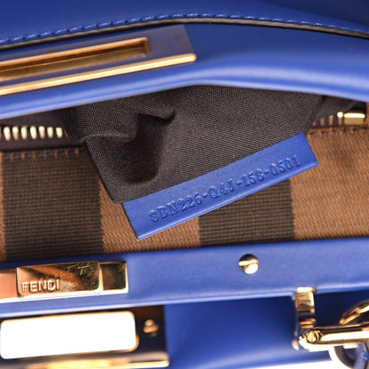 Fendi Vitello Morgan Fabric Jacquard Pequin Medium Peekaboo Iconic Satchel Blue Neon Tobacco 9 of 11