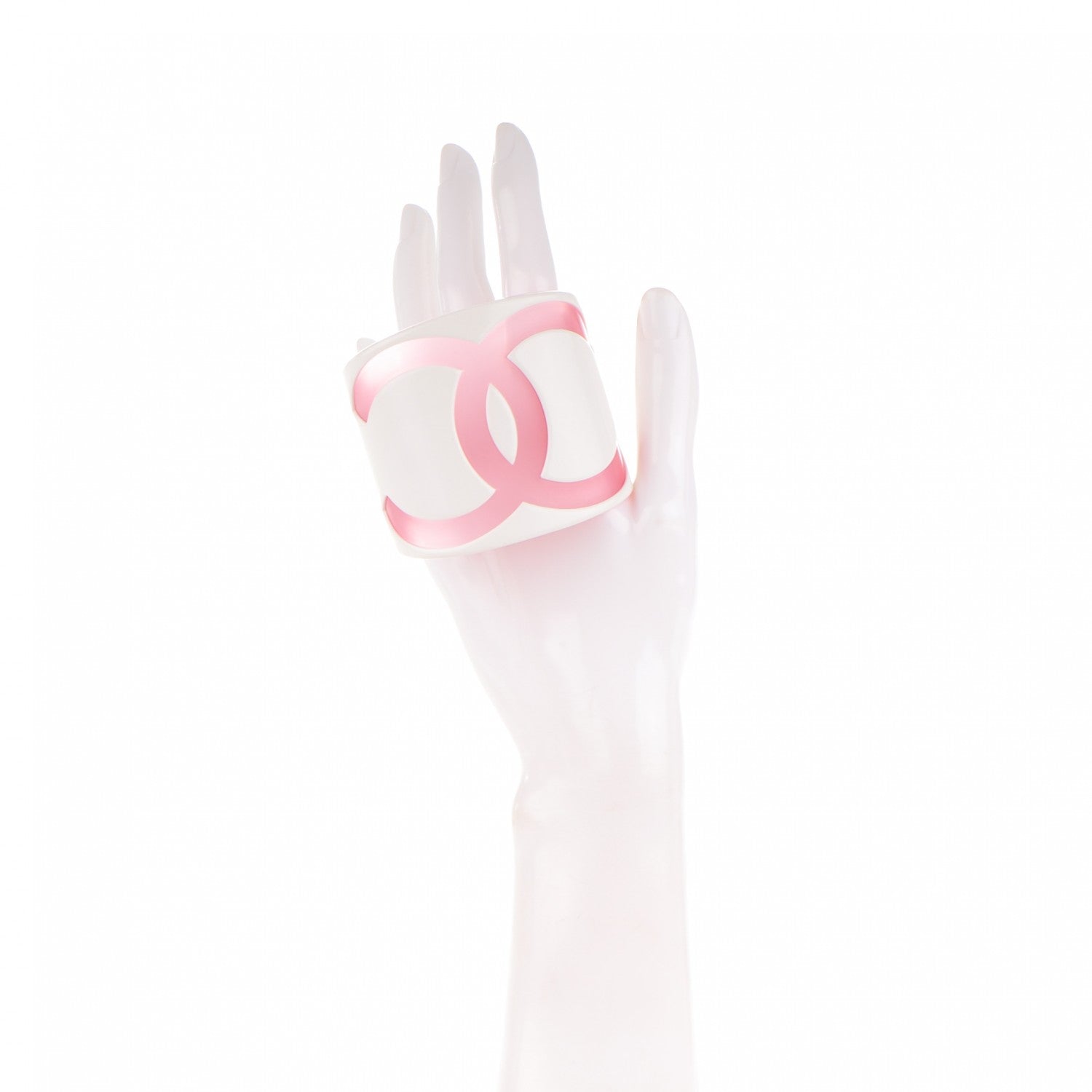 Chanel Resin CC Wide Cuff White Pink 2 of 4