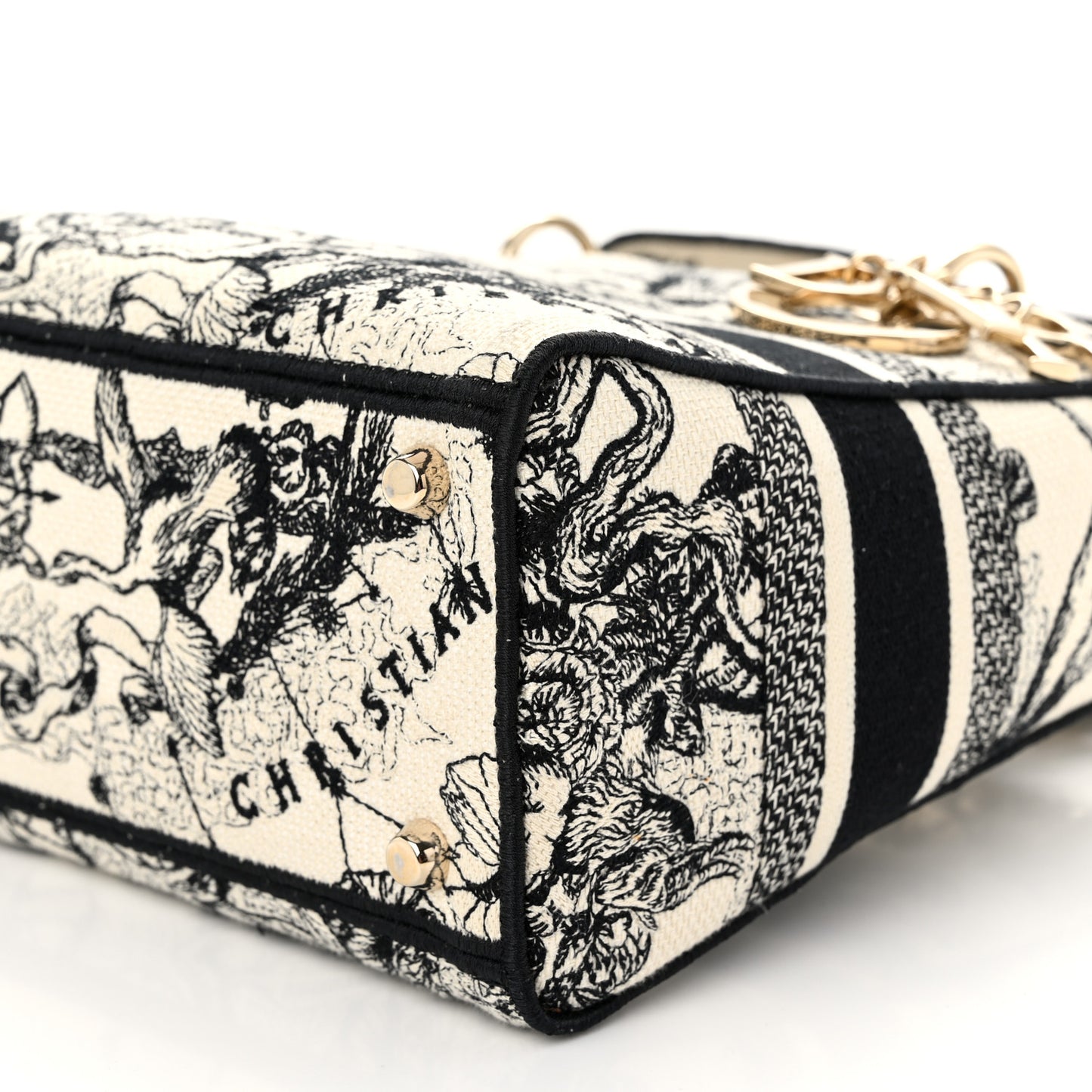 Canvas Embroidered Zodiac Toile De Jouy Medium Lady D-Lite Latte