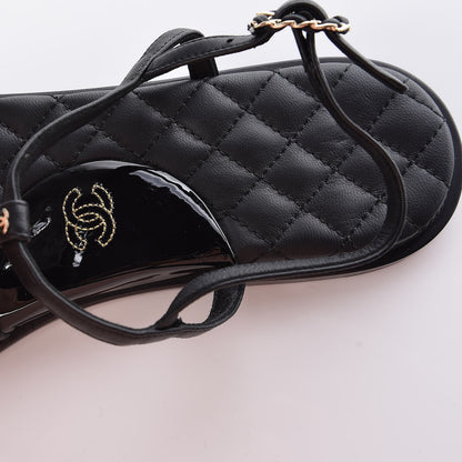 Chanel Lambskin Patent Calfskin CC Chain Thong Sandals 39 Black 13 of 13