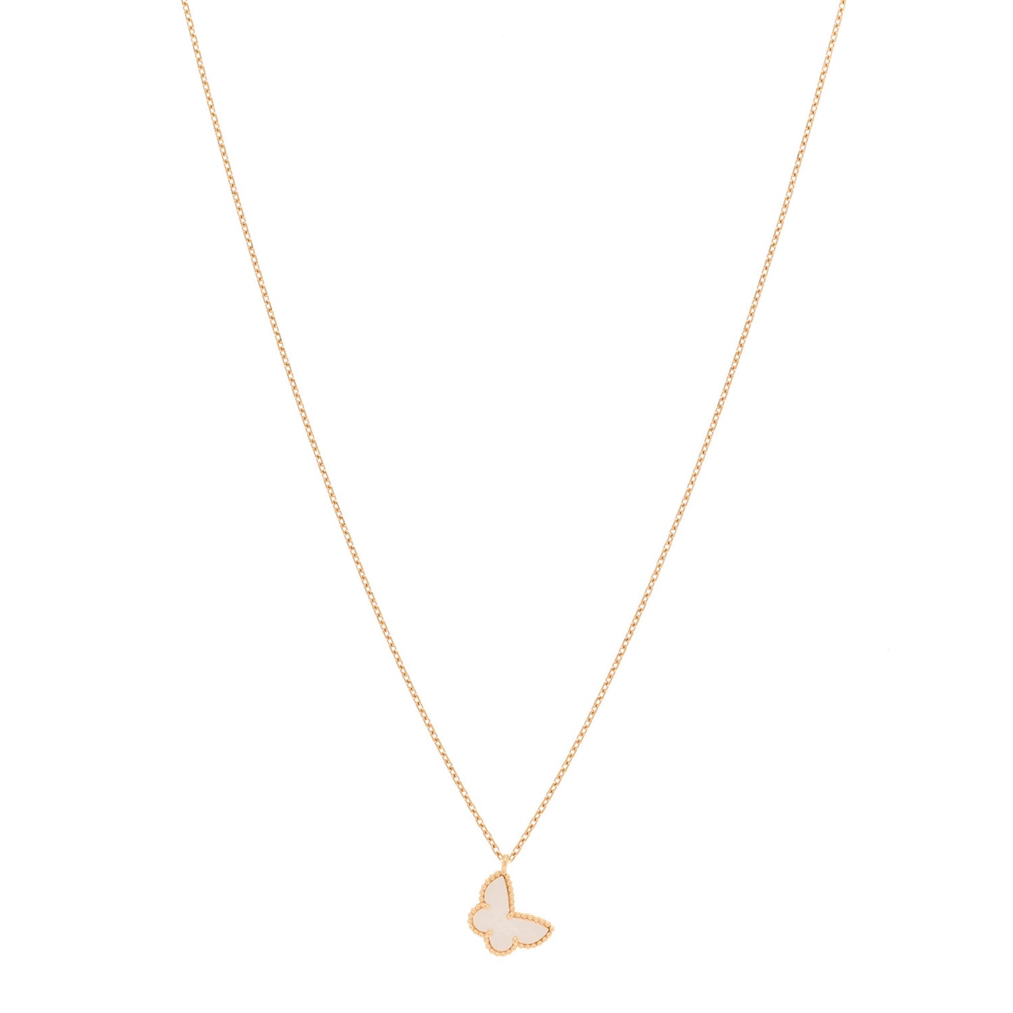 18K Yellow Gold Mother of Pearl Sweet Alhambra Butterfly Pendant Necklace