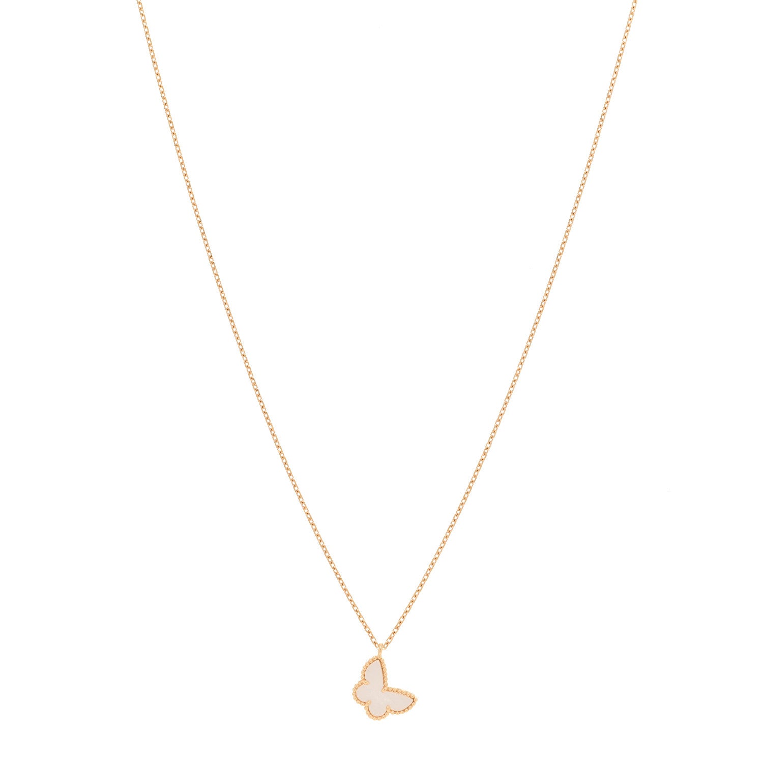 Van Cleef & Arpels 18K Yellow Gold Mother of Pearl Sweet Alhambra Butterfly Pendant Necklace 1 of 6