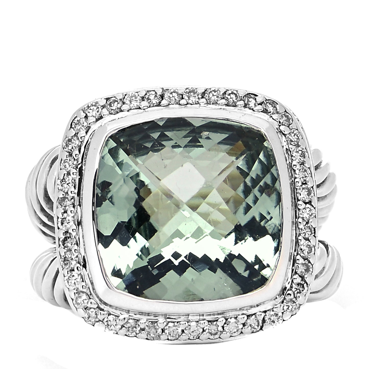 Sterling Silver Diamond Prasiolite 14mm Albion Ring 54 6.75