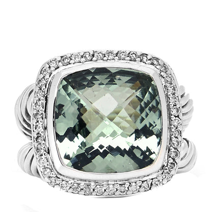 David Yurman Sterling Silver Diamond Prasiolite 14mm Albion Ring 54 6.75 1 of 4