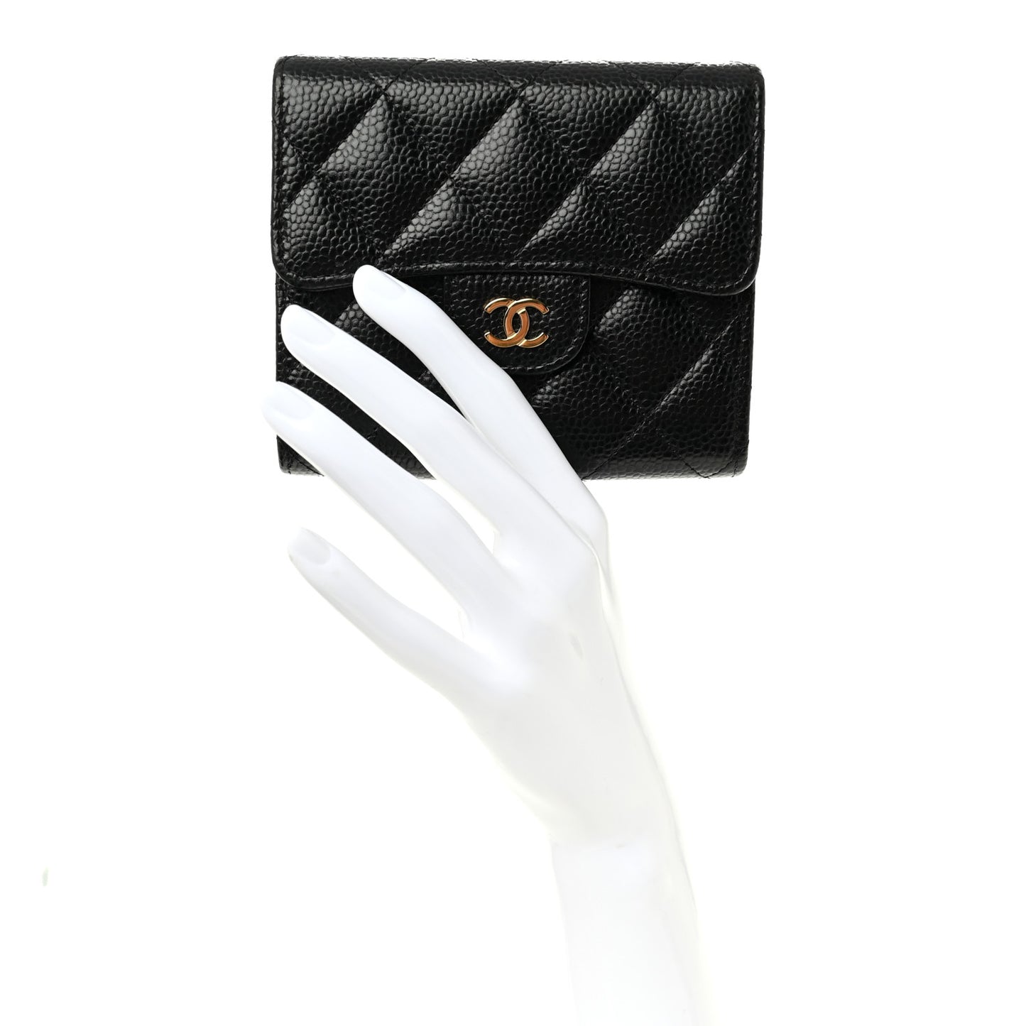 Caviar Quilted Compact Flap Wallet Black