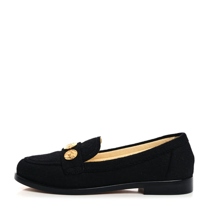 Chanel Tweed Medallion Loafers 39 Black 1 of 8