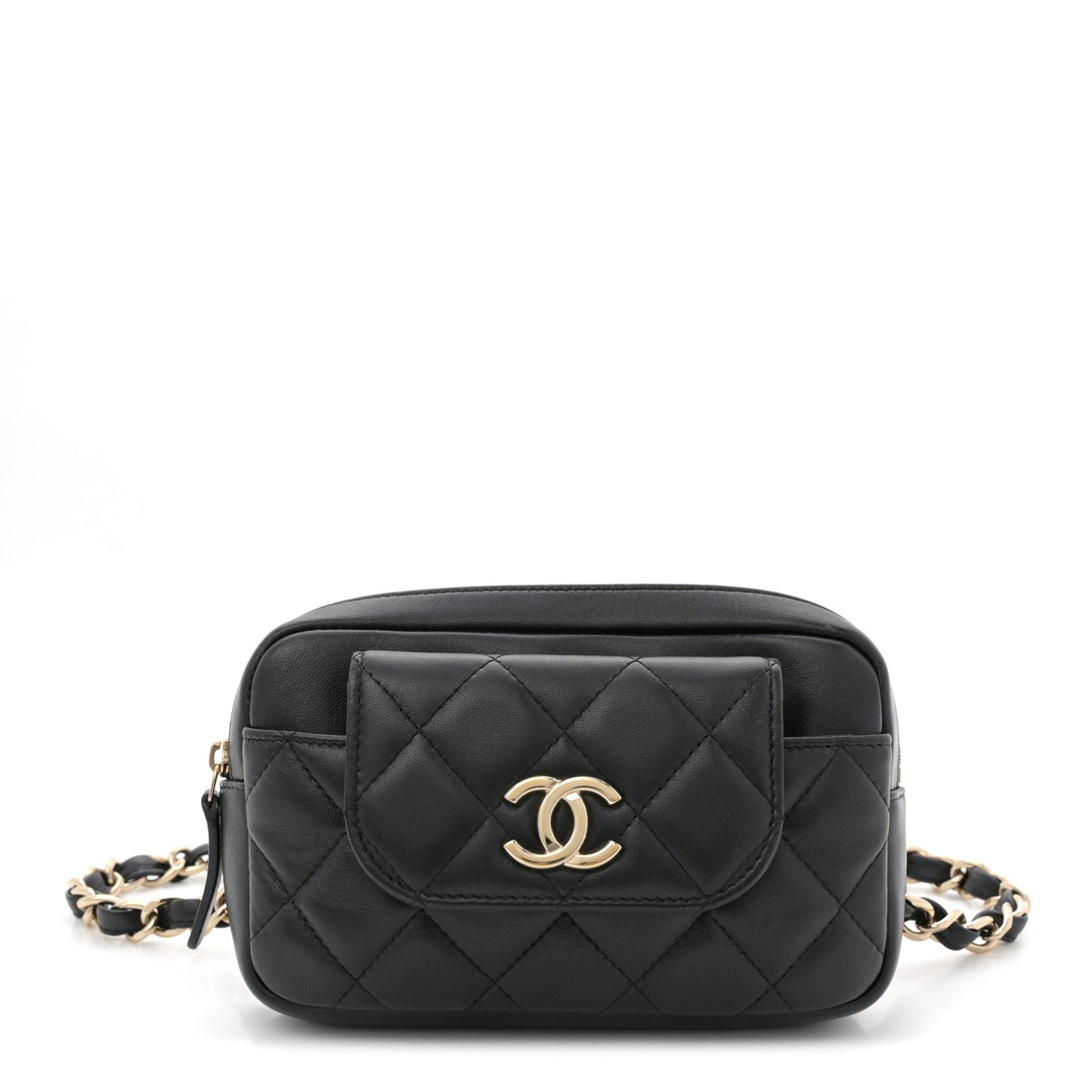 Lambskin Quilted Waist Bag Black