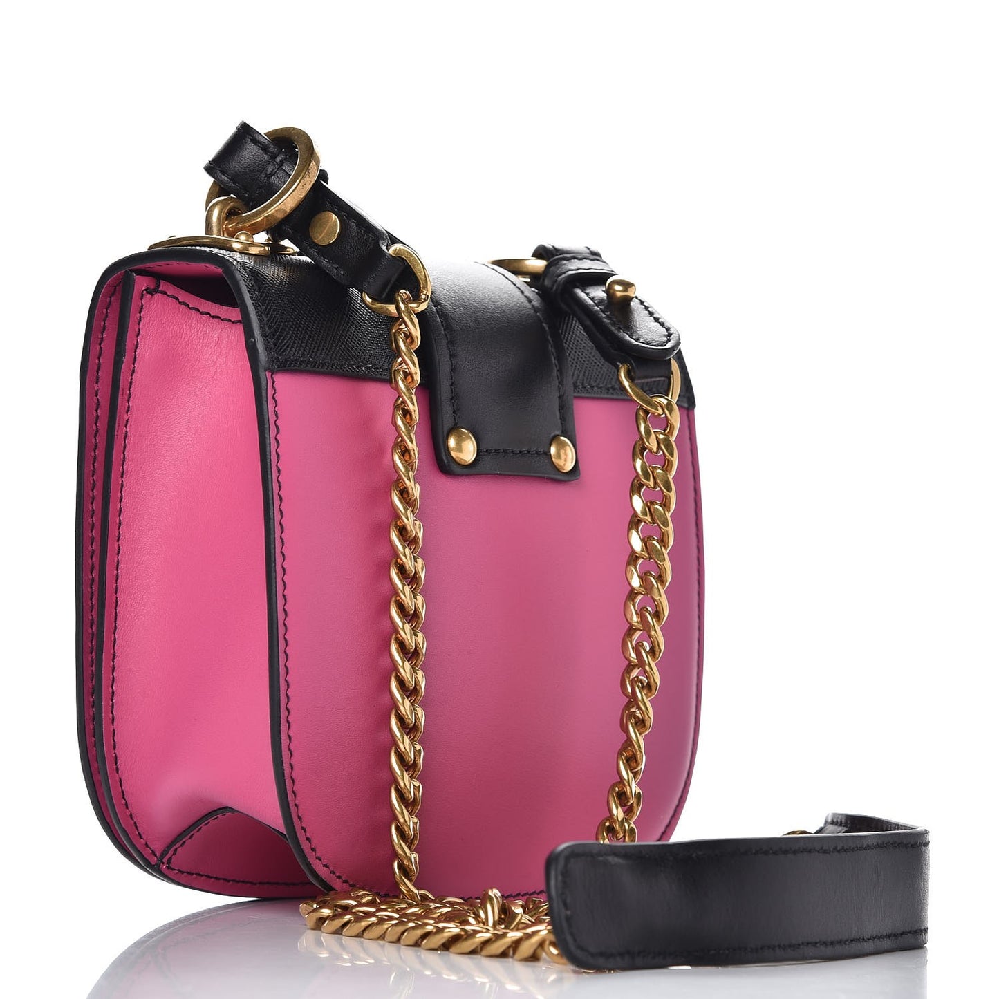 City Calfskin Saffiano Cahier Crossbody Bag Fuxia Black