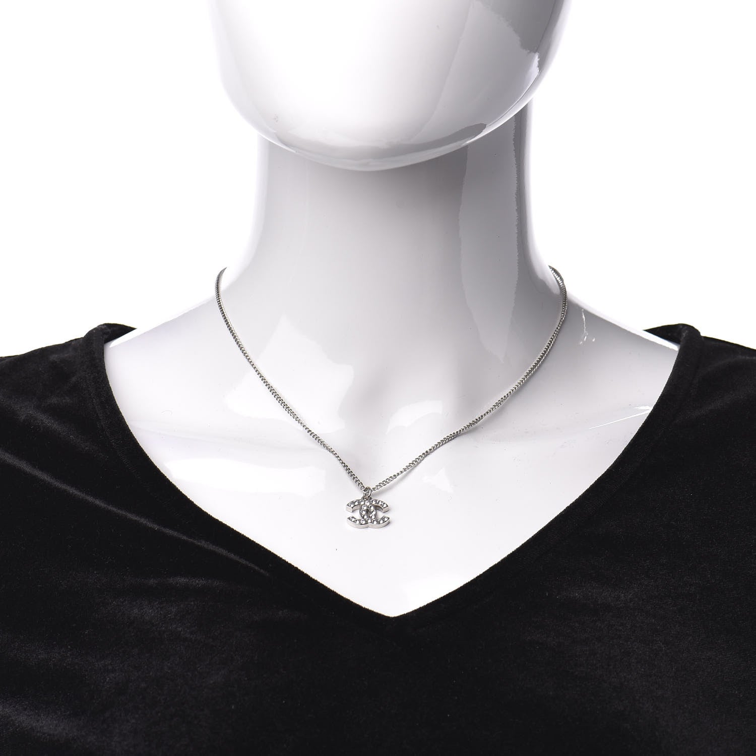 Chanel Crystal CC Necklace Silver 2 of 5