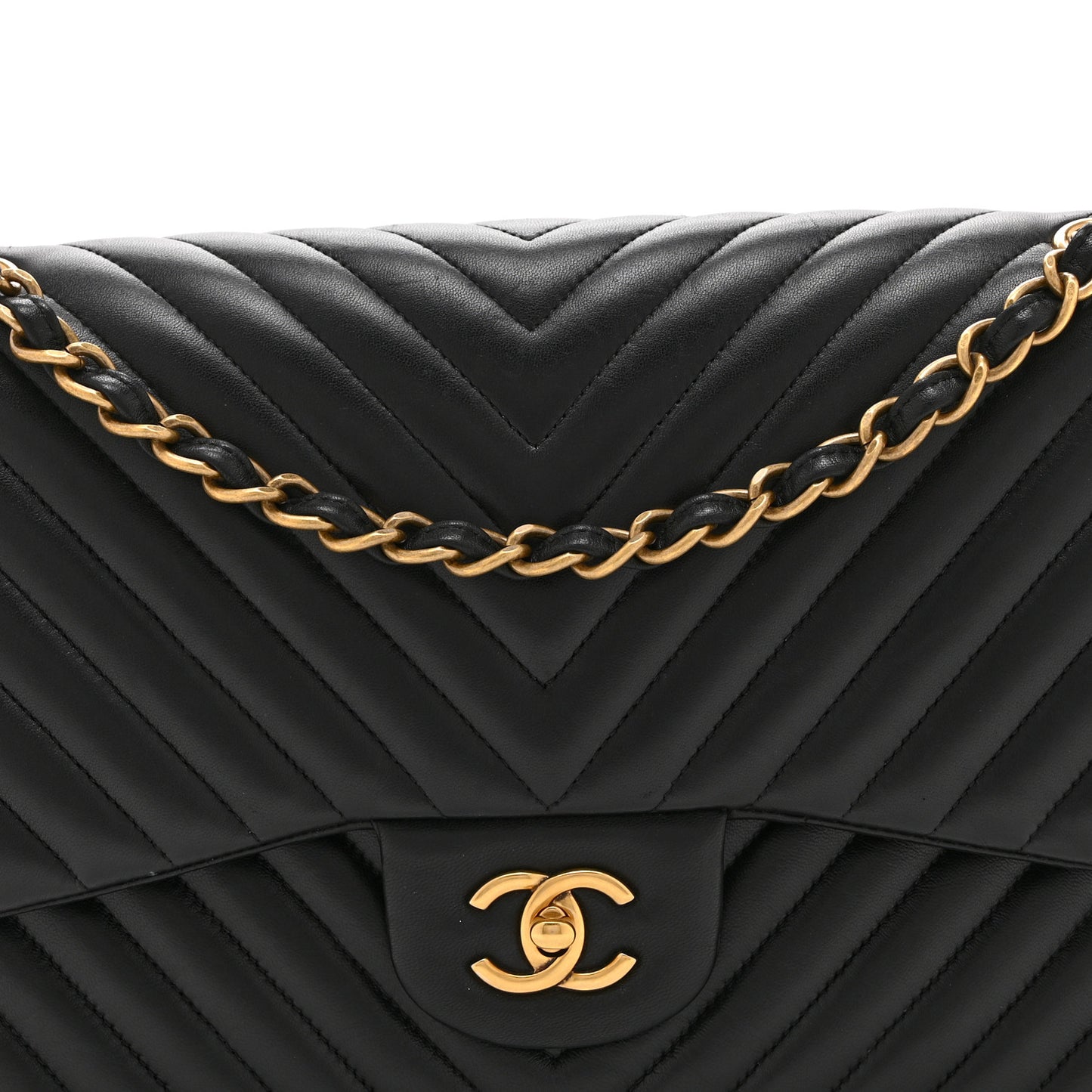 Lambskin Chevron Quilted Jumbo Double Flap Black