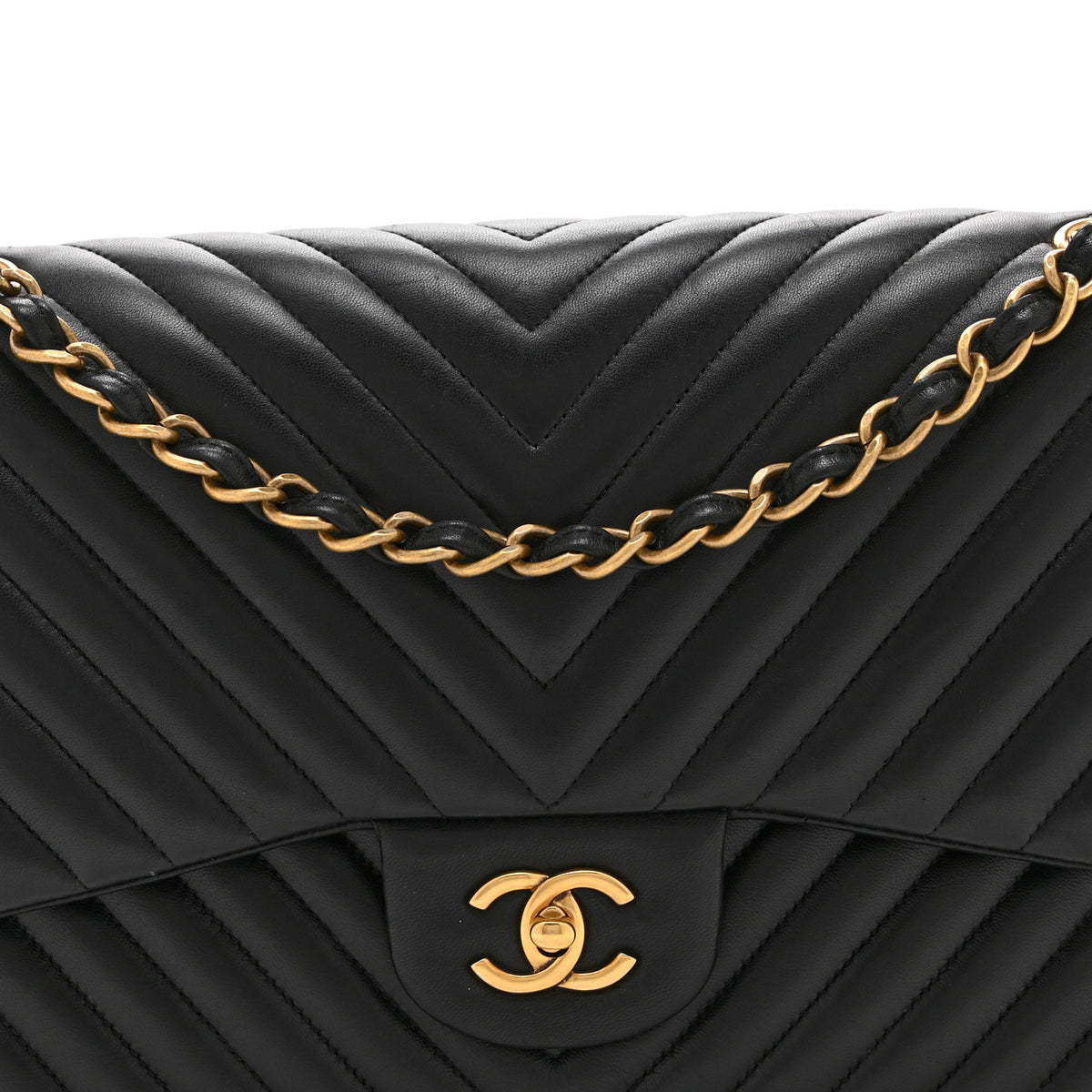 Chanel Lambskin Chevron Quilted Jumbo Double Flap Black 8 of 10