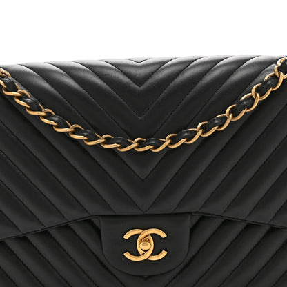 Chanel Lambskin Chevron Quilted Jumbo Double Flap Black 8 of 10