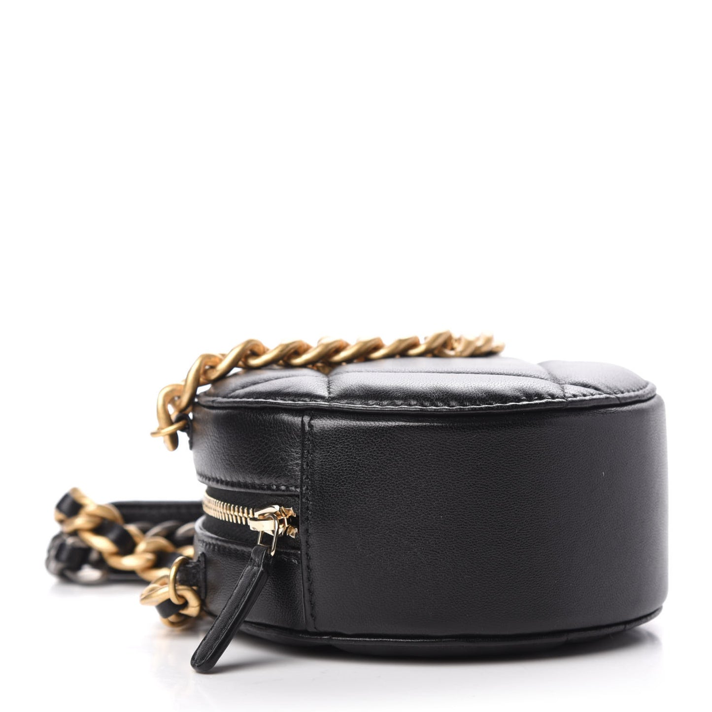 Lambskin Quilted 19 Round Clutch With Chain Black
