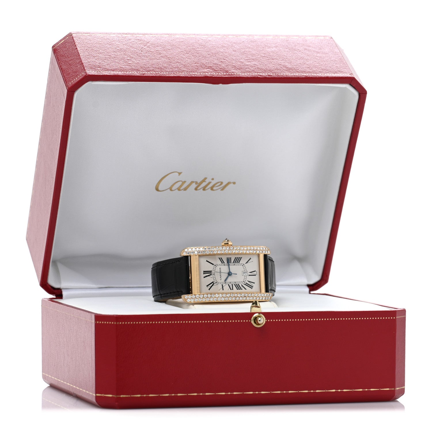 Cartier 18K Yellow Gold Alligator Diamond Bezel 26mm Tank Americaine Automatic Watch 5 of 5