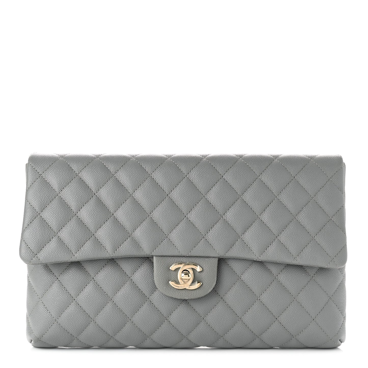 Caviar Quilted Flap Clutch Grey