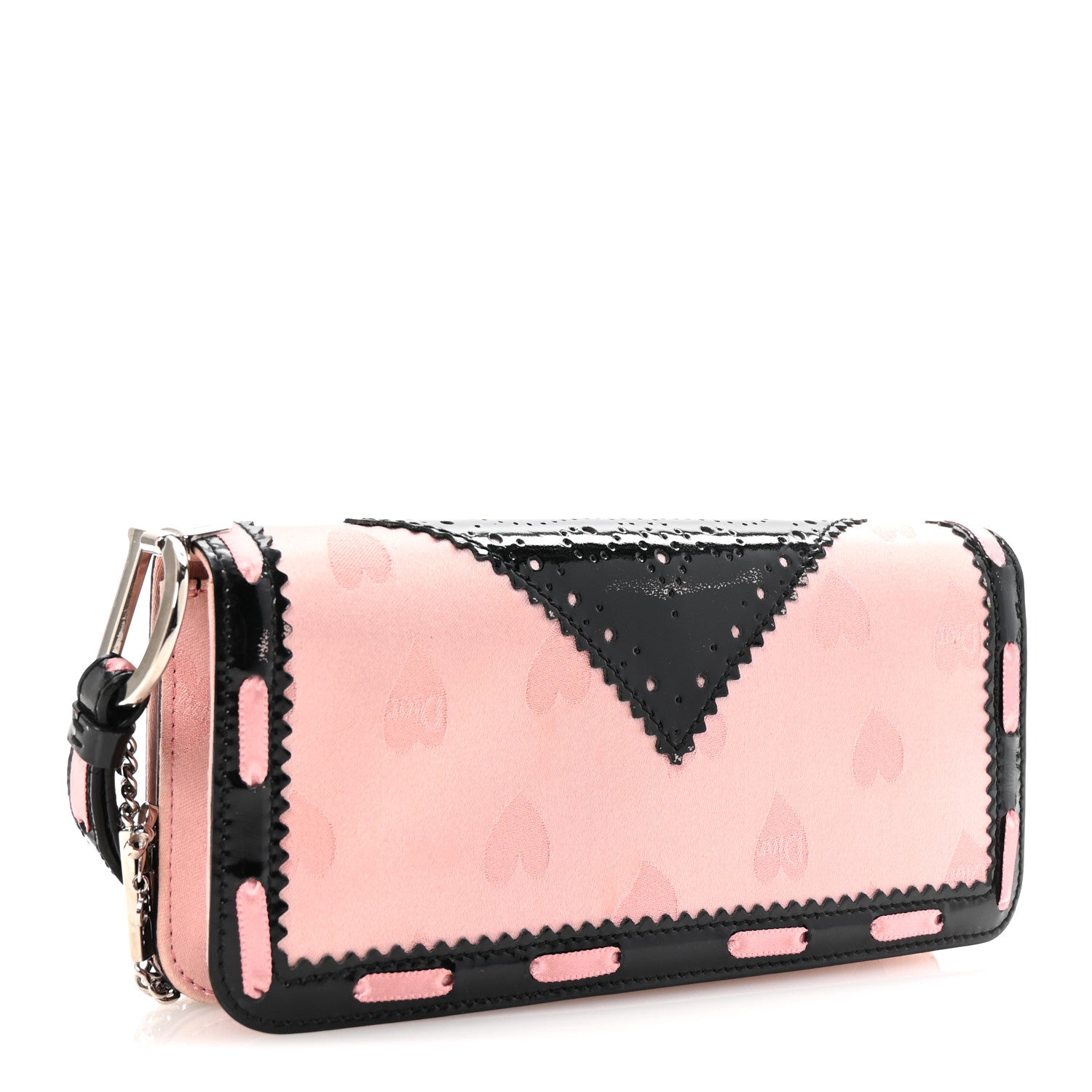 Christian Dior Satin Patent Heart D Trick Clutch  Pink Black 3 of 7