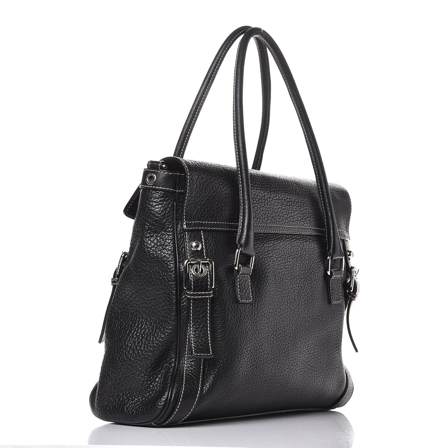 Grained Calfskin Large Easy Way Flap Tote Black