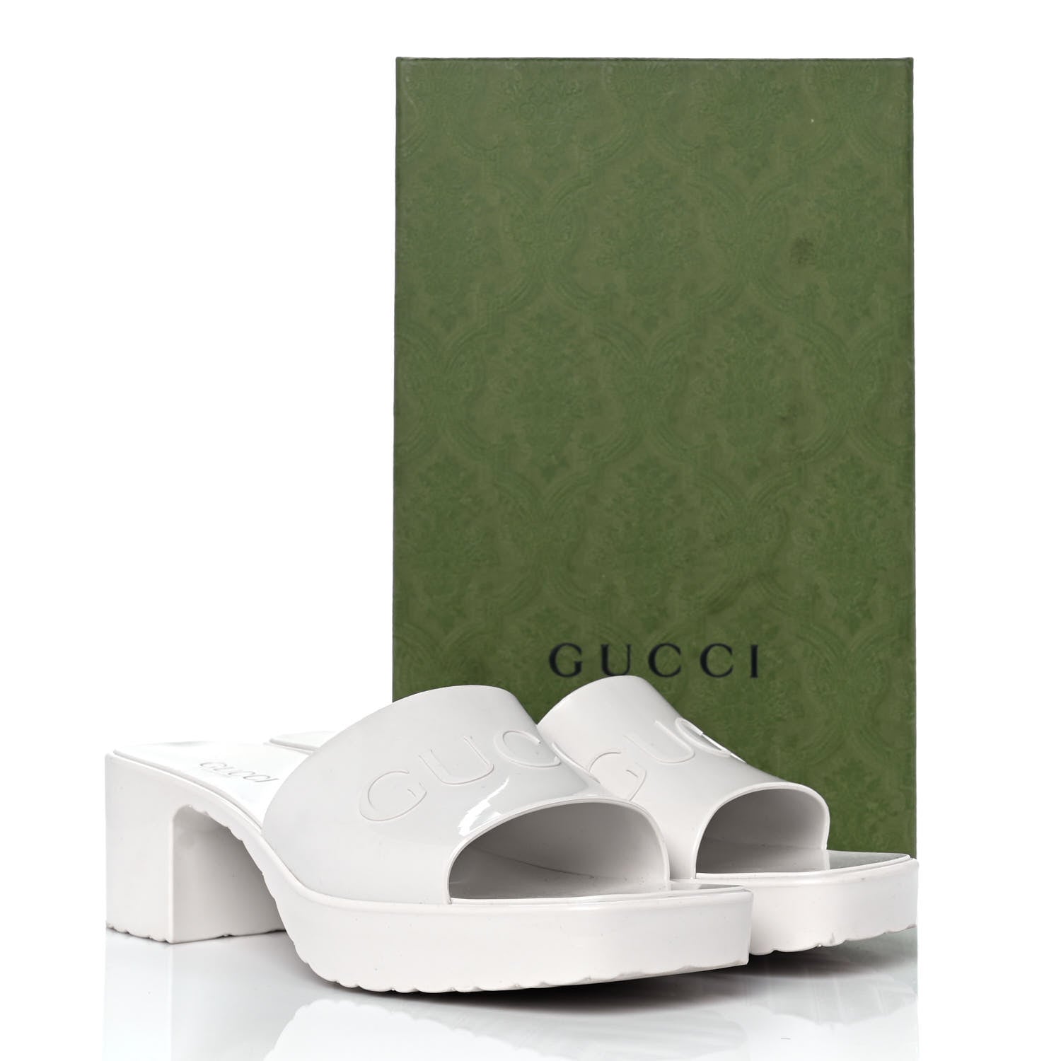 Gucci Rubber Gucci Logo Womens Platform 20/60mm Slide Sandals 40 Mystic White 9 of 9