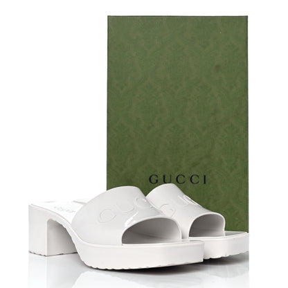 Gucci Rubber Gucci Logo Womens Platform 20/60mm Slide Sandals 40 Mystic White 9 of 9