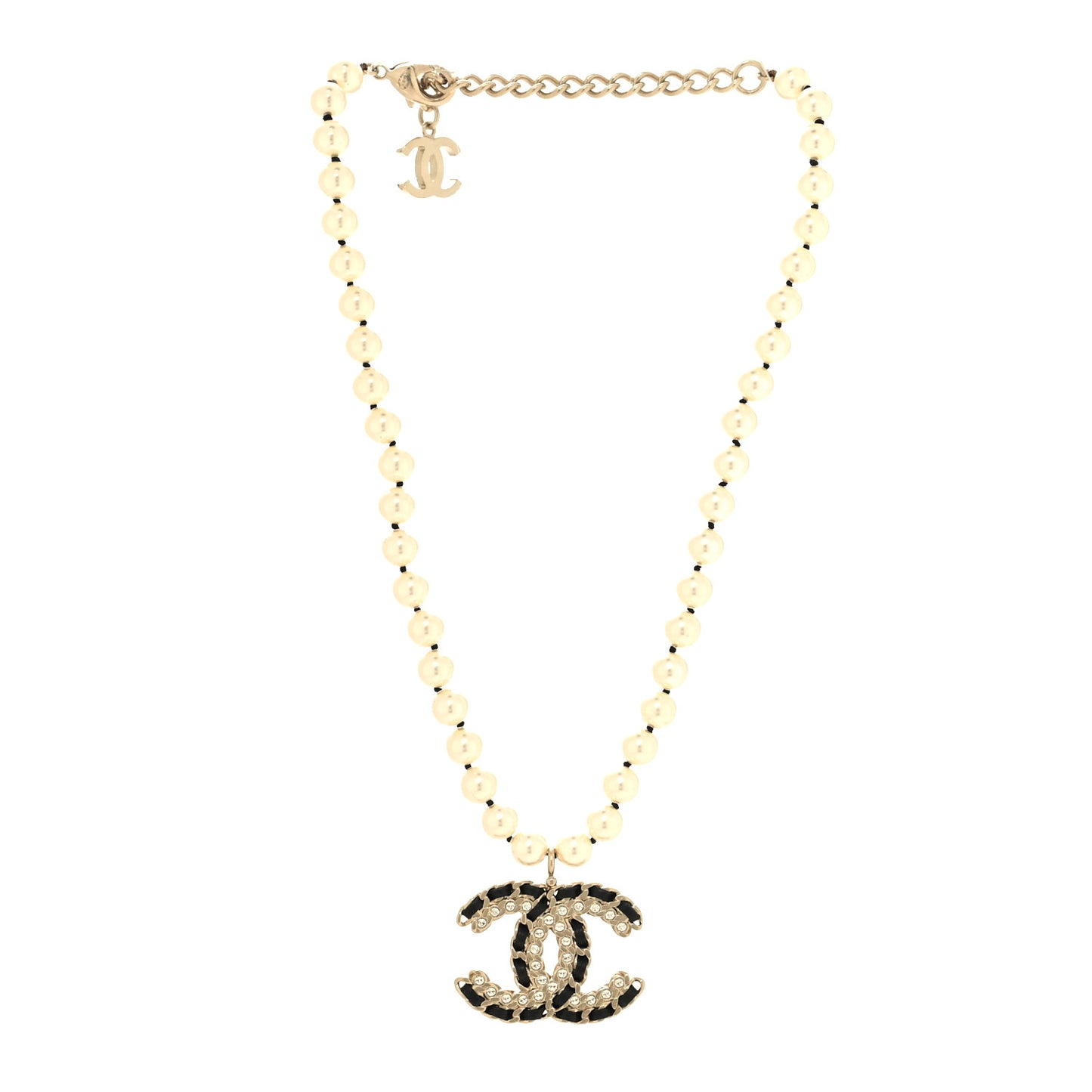 Lambskin Pearl Crystal Vintage Allure CC Short Necklace Gold