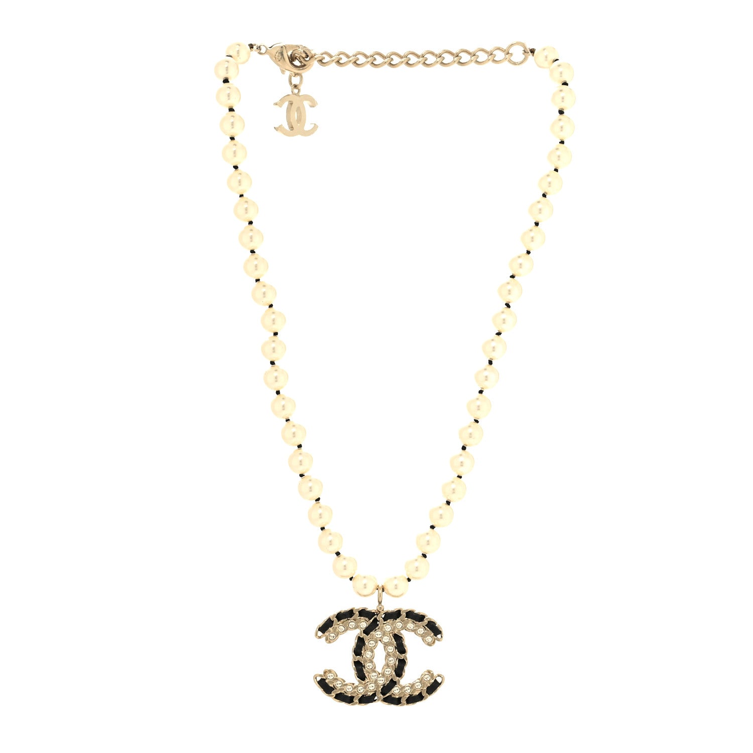 Chanel Lambskin Pearl Crystal Vintage Allure CC Short Necklace Gold 3 of 6