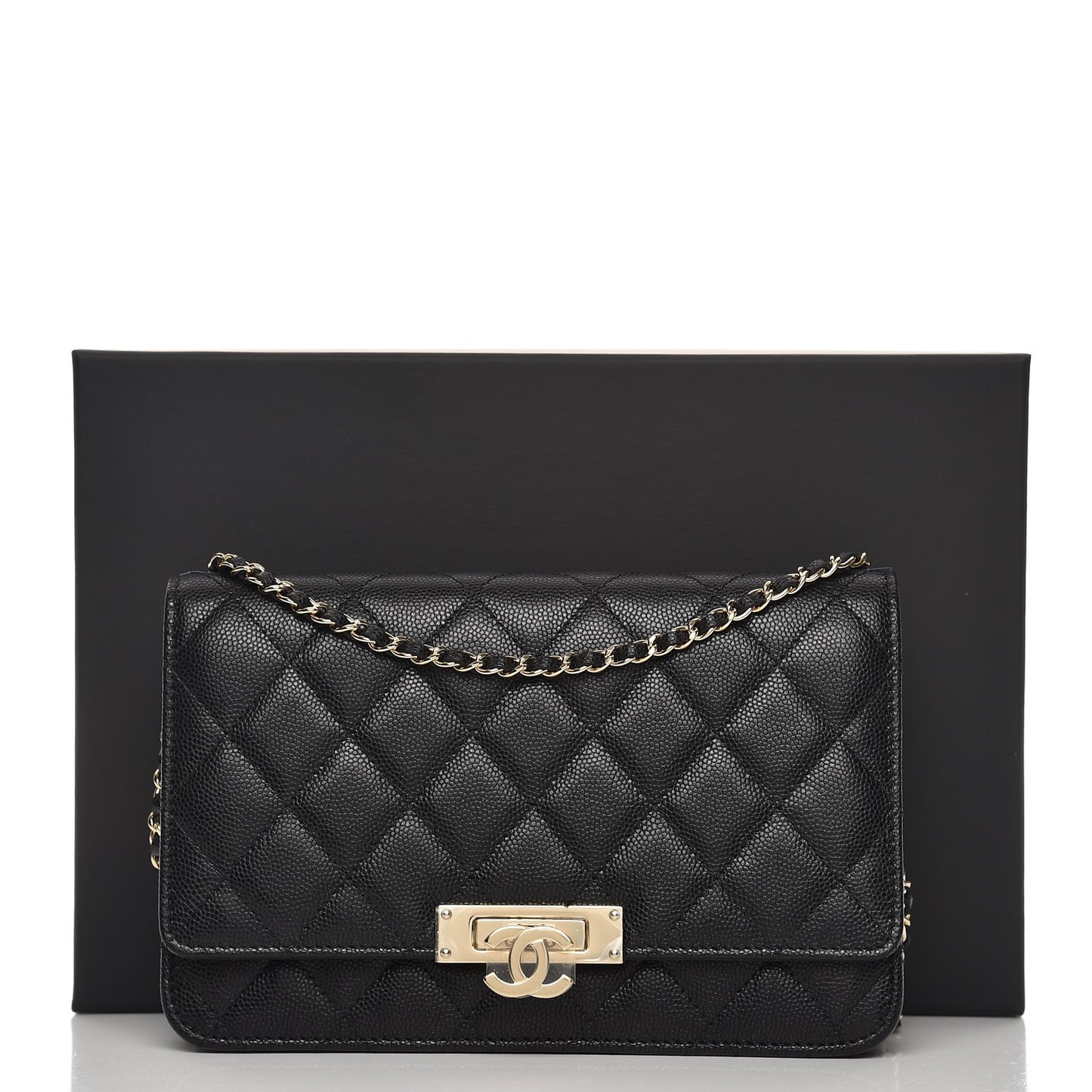 Caviar Quilted Golden Class Wallet On Chain WOC Black