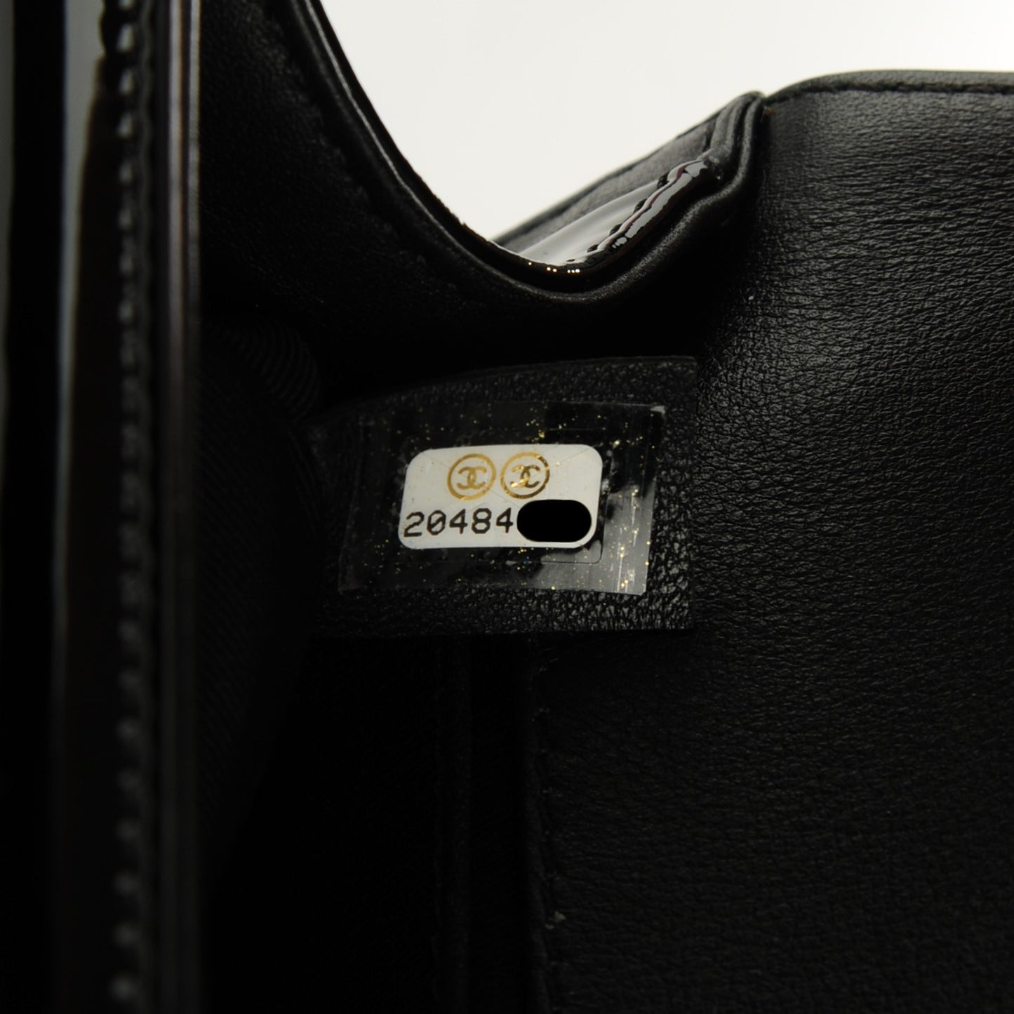 Patent Calfskin Quilted Medium Plexiglass Boy Flap Black