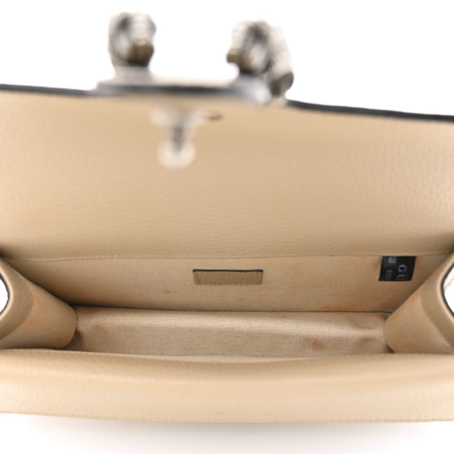 GG Supreme Monogram Textured Dollar Calfskin Small Rectangular Dionysus Shoulder Bag Beige Mystic White Oatmeal