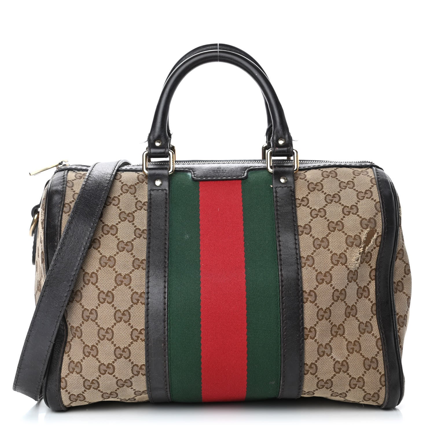 Gucci Monogram Vintage Web Medium Boston Dark Brown 1 of 14
