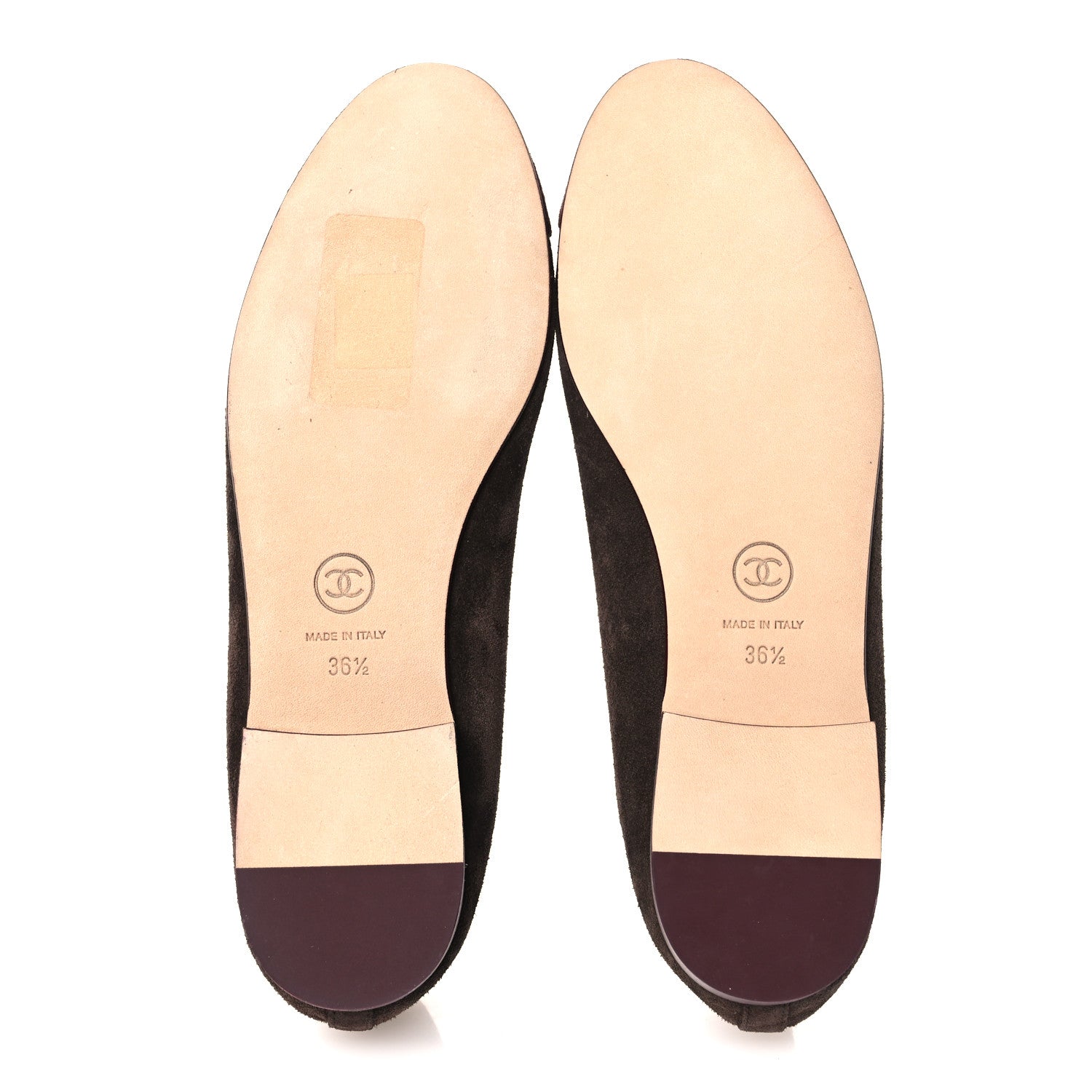 Chanel Suede Calfskin Cap Toe CC Ballerina Flats 36.5 Dark Brown Burgundy 7 of 11