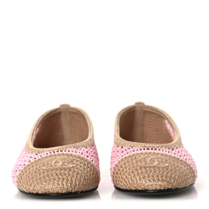 Chanel Raffia Cap Toe Ballerina Flats 40 Pink Beige 3 of 11