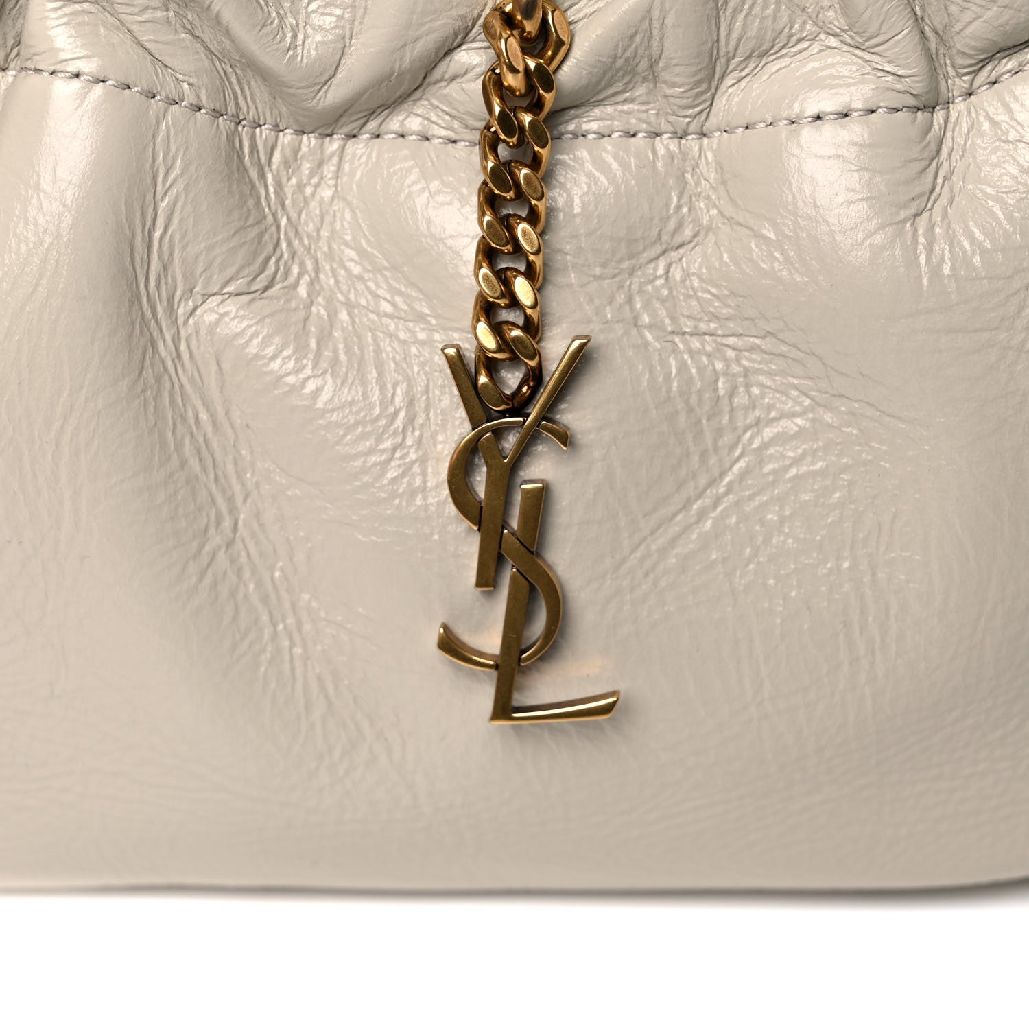 Saint Laurent Calfskin Pac Pac Ruched Hobo Winter White 10 of 11