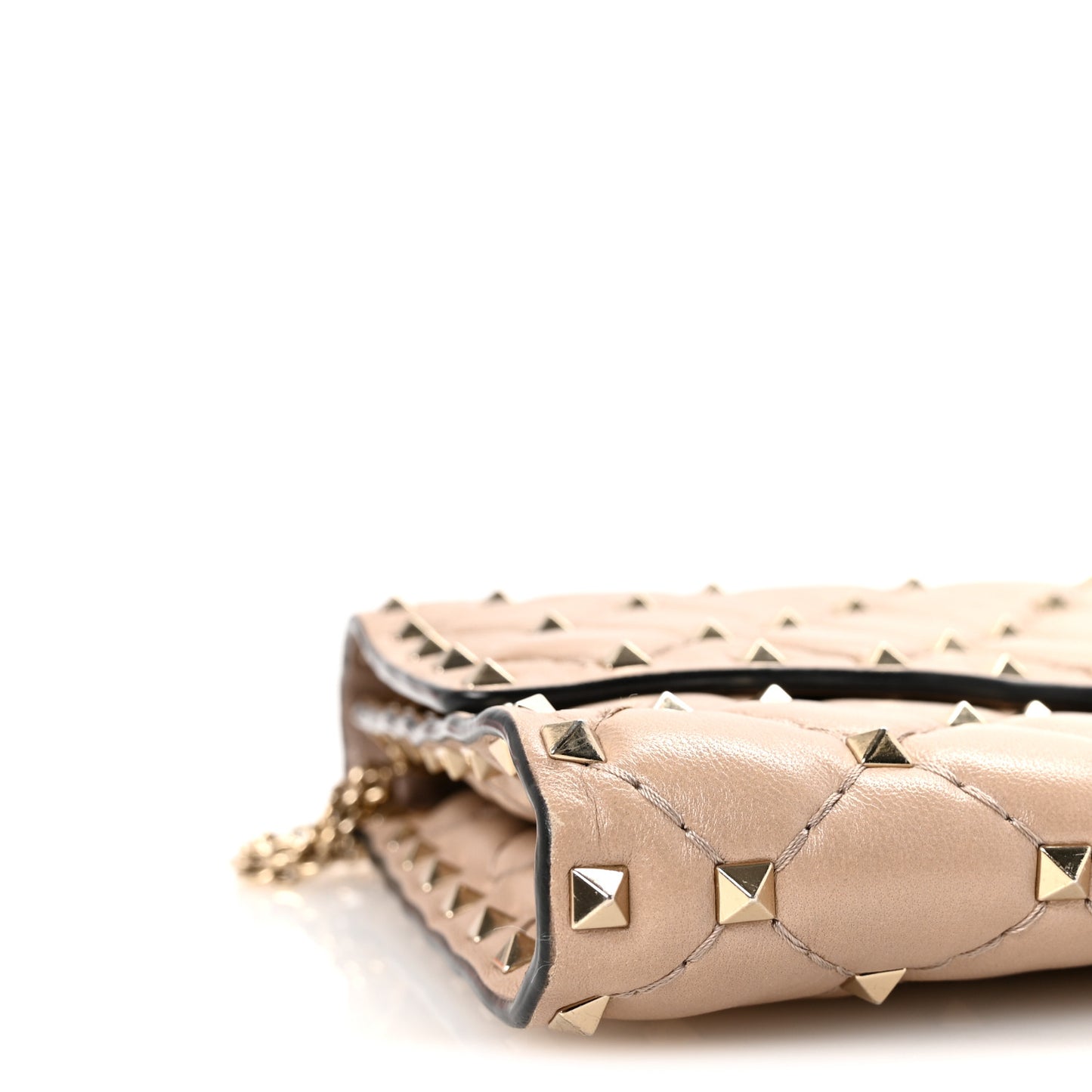 Lambskin Rockstud Spike Wallet on Chain Poudre