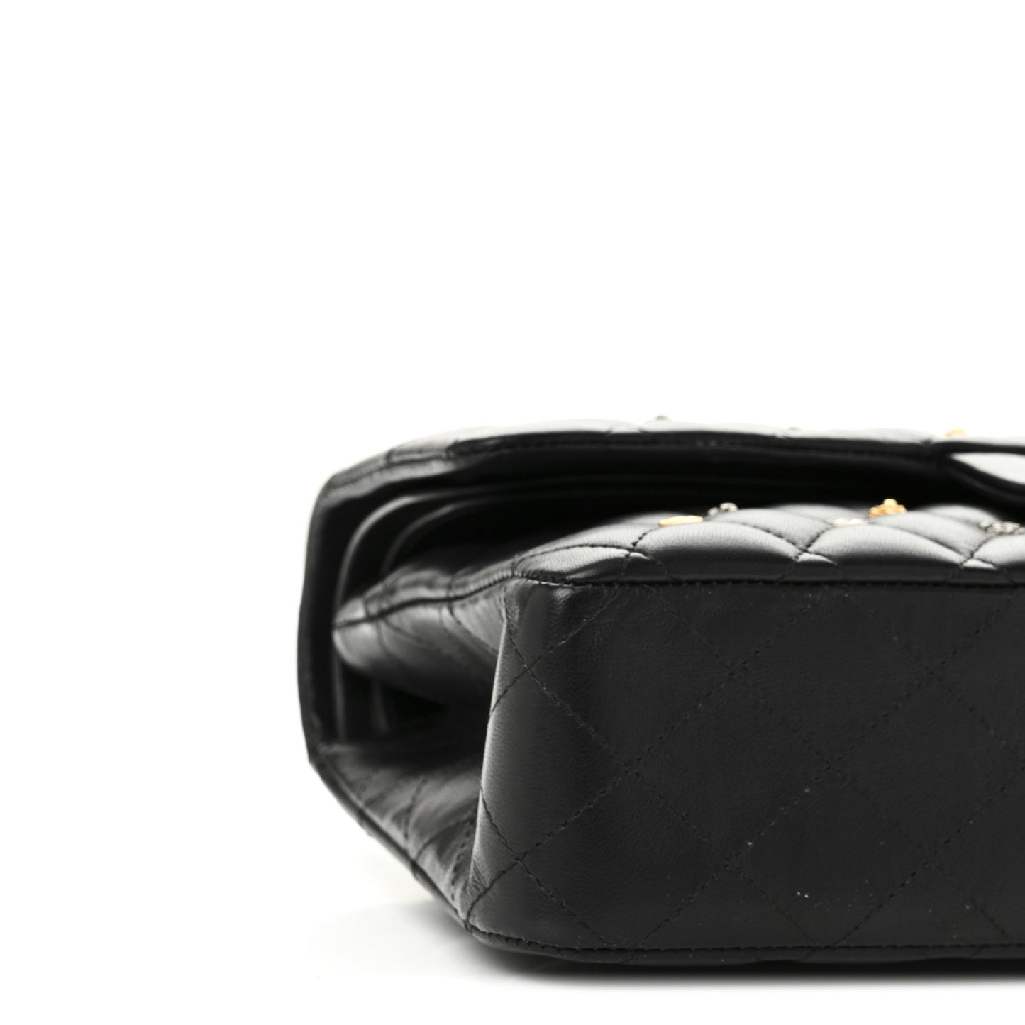 Lambskin Quilted Studded Medium Double Flap Black