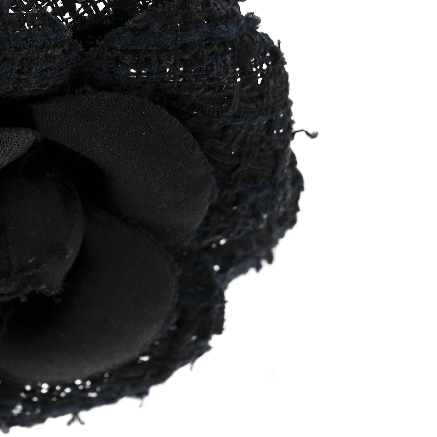 Tweed Camellia Pin Brooch Navy Blue