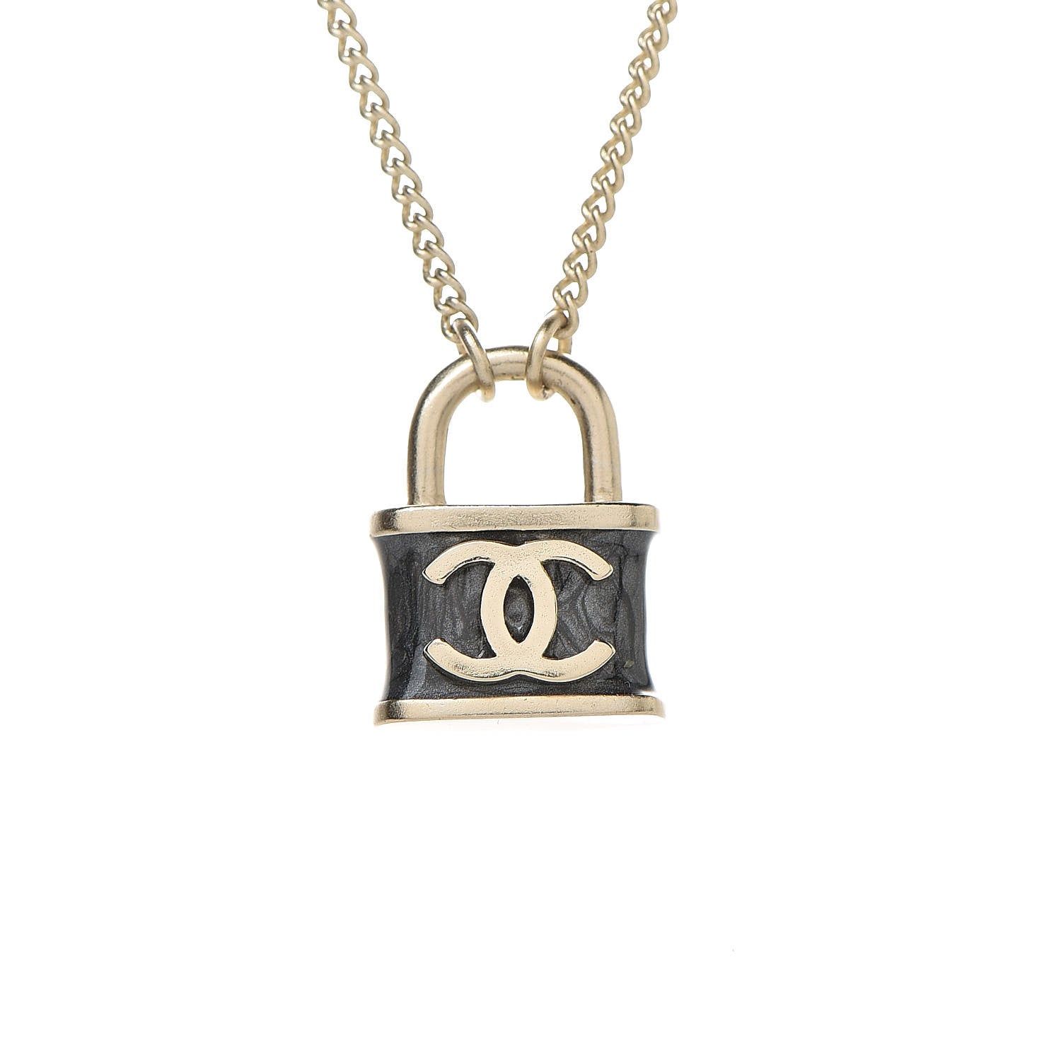 Chanel Resin Lock Necklace Black Gold 4 of 6