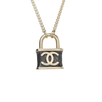 Chanel Resin Lock Necklace Black Gold 4 of 6