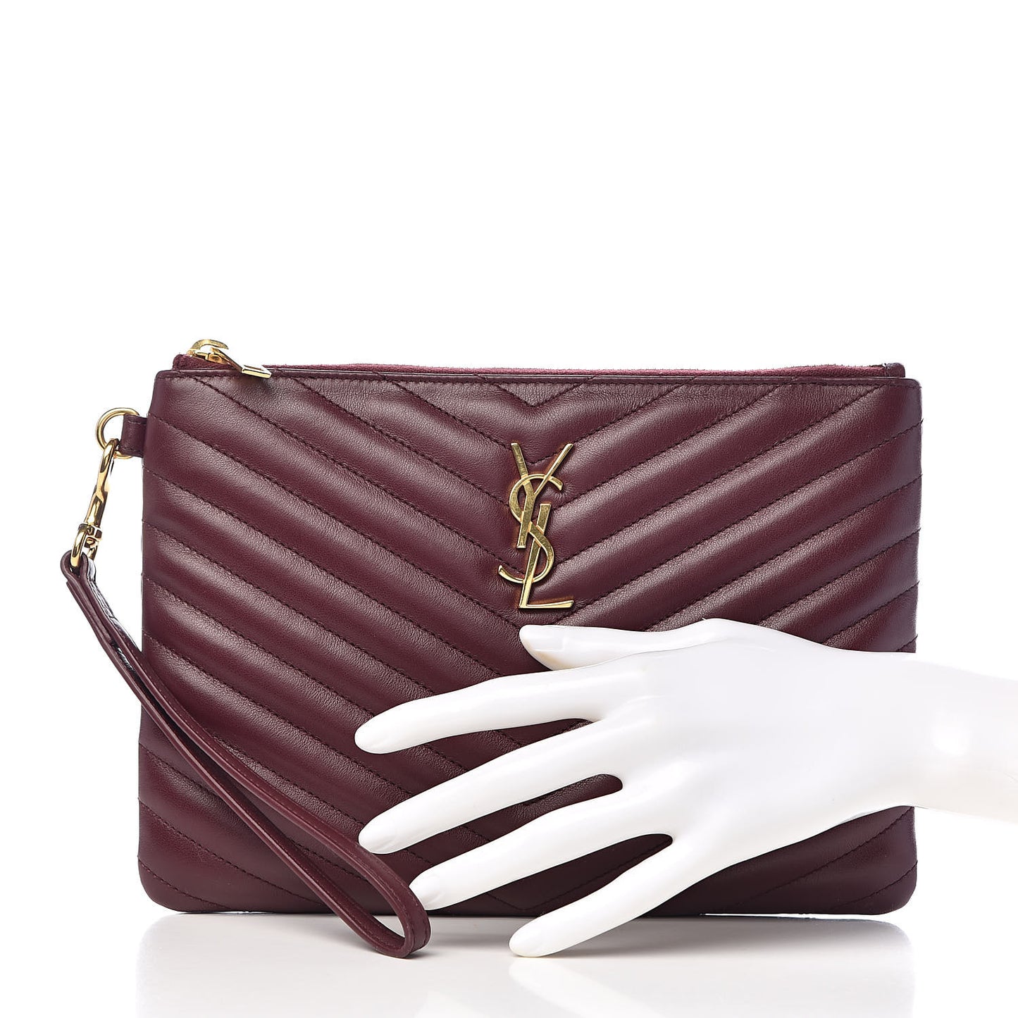 Calfskin Matelasse Chevron Monogram A5 Wristlet Dark Legion Red