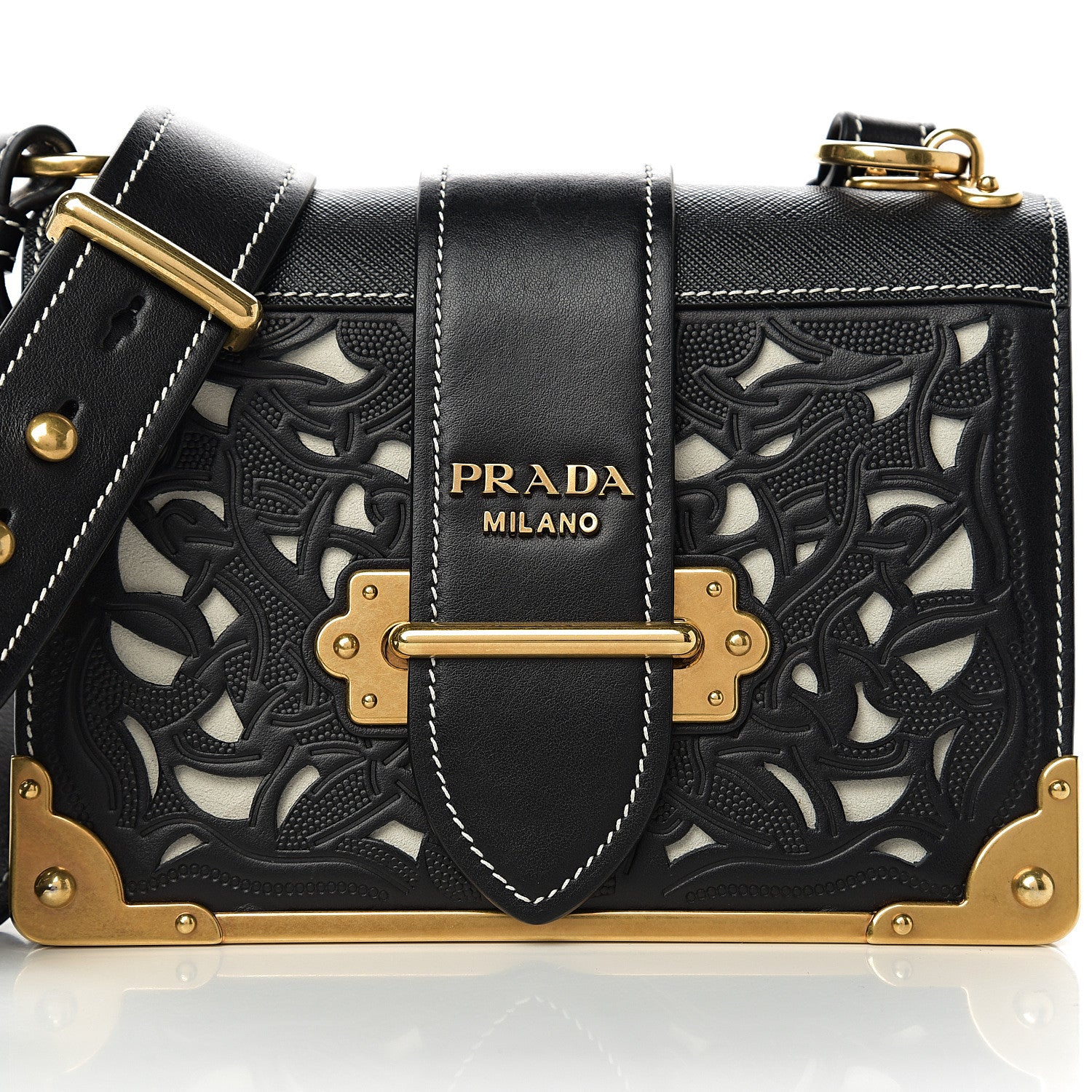 Prada City Calf Saffiano Laser Cut Cahier Bag Black 8 of 8