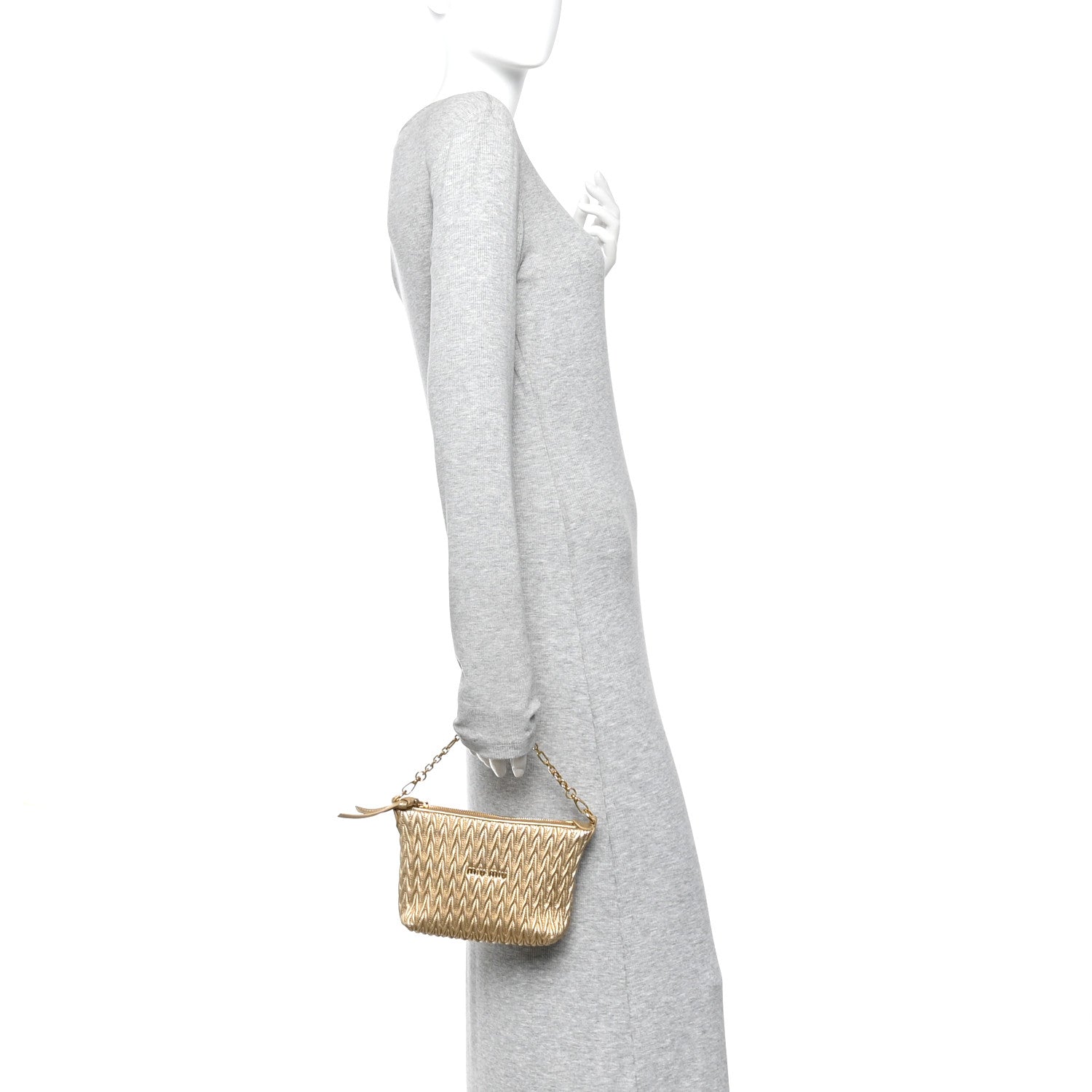Miu Miu Metallic Nappa Matelasse Chain Shoulder Bag Platino
